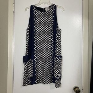 SEA New York Navy Blue Polka Dot Silk Short Shift sleeveless dress size US 10